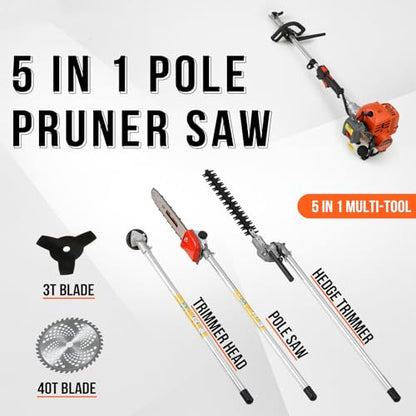 41.5cc Gas Hedge Trimmer Weed Eater 5 in 1 Multi Functional Trimming Tools - color: Orange