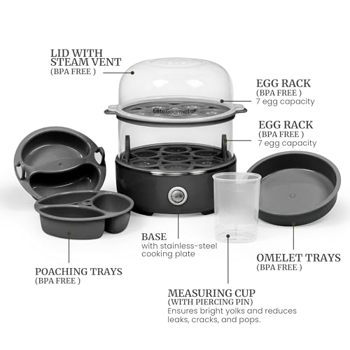 Elite Gourmet EGC1215B Easy Egg Cooker, Two-Tiered, 14-Egg, Black - color: Black, size: 14-Egg