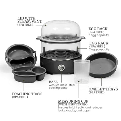 Elite Gourmet EGC1215B Easy Egg Cooker, Two-Tiered, 14-Egg, Black - color: Black, size: 14-Egg