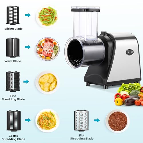 250W Electric Cheese Grater Slicer Shredder 5-in-1 Salad Maker for Kitchen