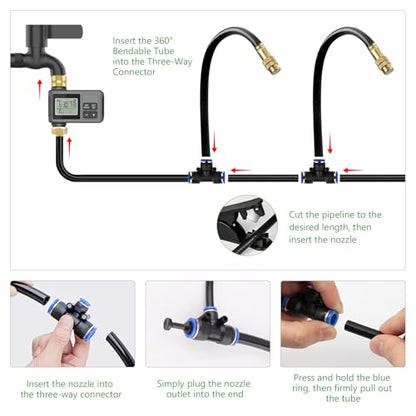 120FT Drip Irrigation System with Smart Water Timer - size: 120Ft Brass Fitting with Timer