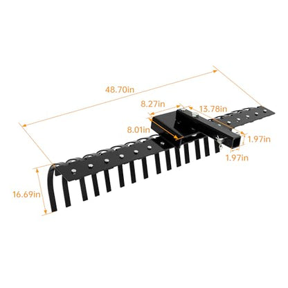 WUTIST 48" Tow Behind Landscape Rake and Hitch Compatible with UTV Tractor