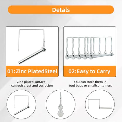 15Pcs Silver Wire Lock Pin Set, 5/16”x 2-1/2” Heavy Duty Square Trailer Coupler Pin, Zinc Plated Carbon Steel Safety Locking Pin for Trailer, Truck, Tractor, and Towing Hitches - size: 5/16“ x 2-1/2”