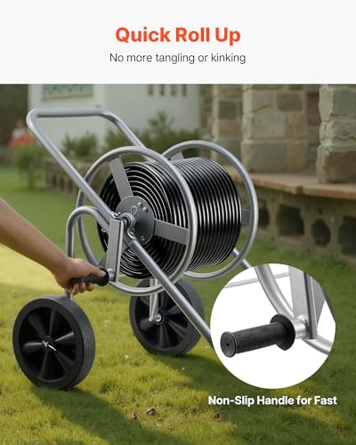 VEVOR Hose Reel Cart, 200/300 ft High-Pressure Garden Hose Cart, Hoses Reel Carts with Two Wheels, Handle & Heavy-Duty Mesh Storage Basket, Portable Hoses Reels for Garden Watering, Car Washing
