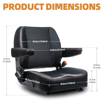 Universal Forklift Seat, Fold Down Tractor Seat with Adjustment Armrest, Safety Belt and Operator Position Switch, Excavator Skid Loader Backhoe Dozer Telehandler