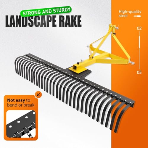 KUAFU 60-Inch 3-Point Landscape Rake Compatible with Category 1 - style: Yellow