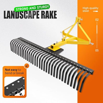 KUAFU 60-Inch 3-Point Landscape Rake Compatible with Category 1 - style: Yellow