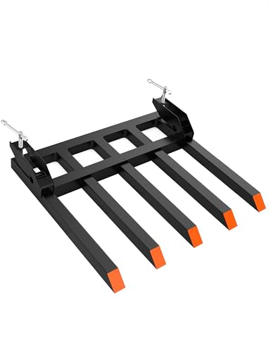 DEXSO Clamp on Debris Forks to 48" Bucket,2500lbs Heavy Duty Pallet Forks,Clamp on Pallet Forks with 5 Tines,for Tractor Accessories,Loader Bucket,Skid Steer