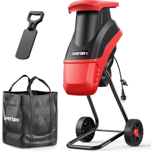 AMERISUN Electric Wood Chipper Shredder 15-Amp, 4200RPM Leaf Mulcher with 1.75-Inch Branch Capacity, Portable Yard Waste Shredder with 50L Collection Bag for Garden, Lawn & Landscaping Cleanup - color: Red