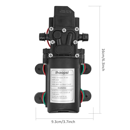 12V DC Diaphragm Water Pump, Self-Priming 80 PSI 1.2 GPM