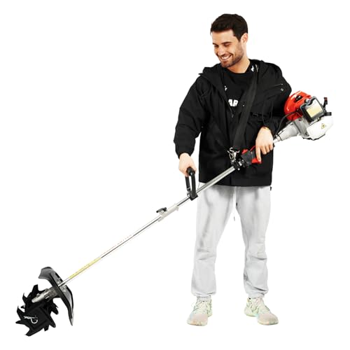 1.45kW Gasline Powered Mini Tiller, 9-Inch Tilling Width - size: 2-Stroke 51.7cc