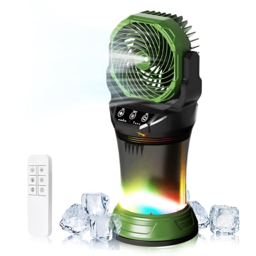 Portable Misting Fan with Remote & 30000mAh Rechargeable (Green)