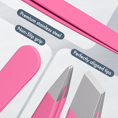 Tweezers for Women Facial Hair, Slant & Pointed Tweezers for Eyebrows, Ingrown Hair, Splinter Removal, 2 Pack Tweezer Set, Professional Stainless Steel Eyebrow Tweezers for Men and Women, Pink - color: Pink - 2 Pack
