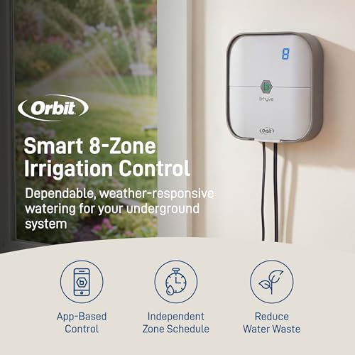 Orbit B-hyve Indoor Smart Sprinkler Controller - 8-Zone - WiFi Irrigation Controller - App Controlled Irrigation with Weather Adjustment - Easy Installation Smart Home Ready Device - 57925 - size: 8-Zone
