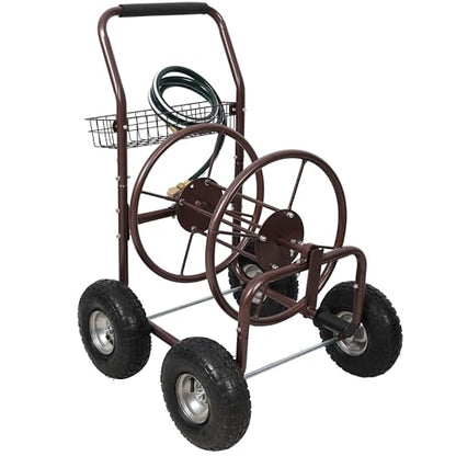 Expressions Heavy Duty Hose Reel Cart with Wheels 250 Ft Hose Capacity Metal Caddie for Lawn Care