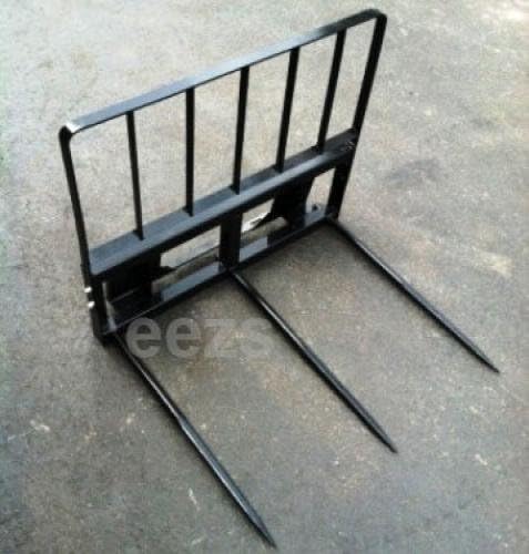 Skid Steer Attachment, 3 x 43" Hay Bale Spear w/Guard-WD, Rated 3000 LB, Quick Attach