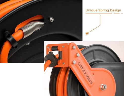 Giraffe Tools Retractable Air Hose Reel 50ft with Swivel Bracket 3/8" - size: 50ft
