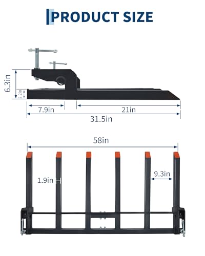 Heavy Duty Clamp-On Debris Forks for 60" Tractor Bucket Capacity Pallet