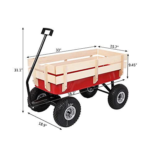 Outvita Outdoor All-Terrain Cargo Wagon, Wooden Side Support, Red