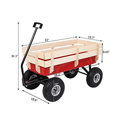 Outvita Outdoor All-Terrain Cargo Wagon, Wooden Side Support, Red
