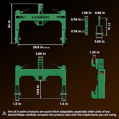 CAMMOO 3-Point Quick Hitch with 2" Receiver, Green - color: Green
