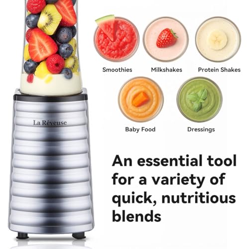 La Reveuse Personal Size Blender for Protein Shakes and Smoothies, Silver - color: Silver