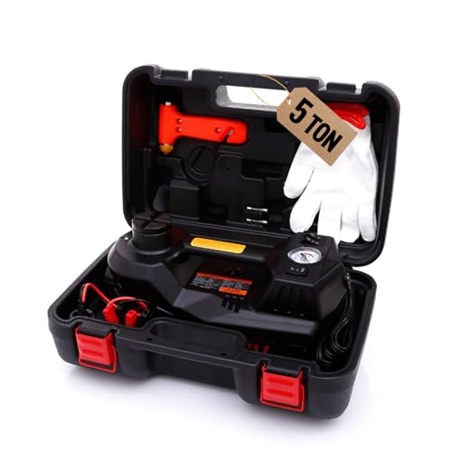 Trihelper Electric Car Jack 5 Ton 12V Floor Jack Hydraulic Jack Stand Car Lift Jack with Integrated Tire Pump for SUV Truck Sedan Vehicle Roadside Emergency Tire Change - color: Black