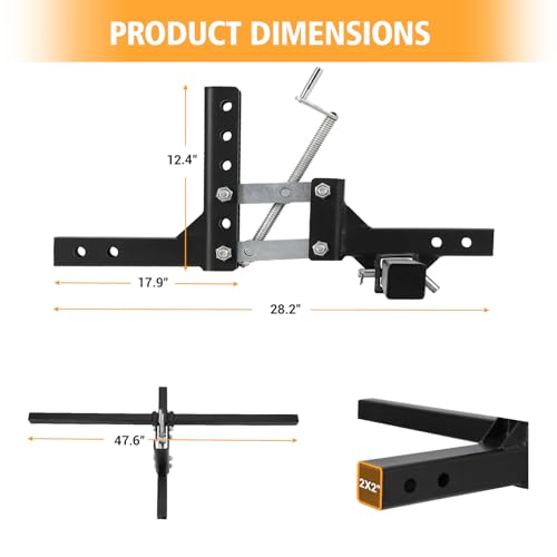 Manual Implement Lift, 1 Point and 2 Inch Receiver, 50 in, Adjustable Height, UTV ATV Rake Scrape Blade Plow Disc Universal Tow Behind Attachments