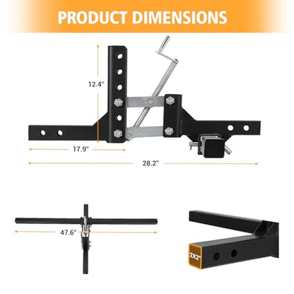 Manual Implement Lift, 1 Point and 2 Inch Receiver, 50 in, Adjustable Height, UTV ATV Rake Scrape Blade Plow Disc Universal Tow Behind Attachments