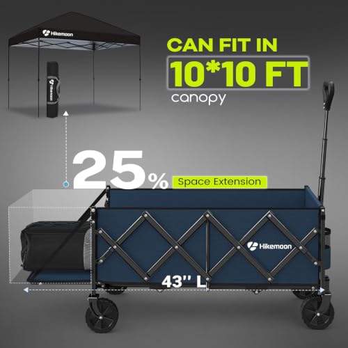 HIKEMOON 43'' Extra Long Folding Wagon with Extended Tailgate, Blue - color: Navy Blue
