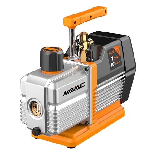 NAVAC Dual-Stage HVAC Vacuum Pump – AC Motor with Forced Oil Circulation, Oil-Mist Filter, 15 Micron Ultimate Vacuum, Pro Series - style: 7 CFM -A2L