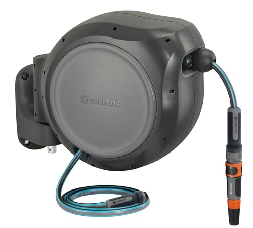 GARDENA Retractable Garden Hose Reel, 50 ft, 180 Degree Wall Mount - 20500 - size: 50 ft