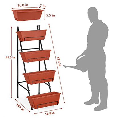Raised Garden Bed with Legs 4 Tier Vertical Herb Garden Planter, Brick Red - color: Brick Red