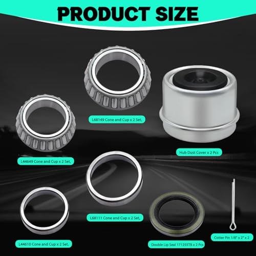 2 Set Fits for 1-3/8'' to 1-1/16'' Axles Trailer Wheel Hub Bearings Kit, L68149/L68111 and L44649/L44610, 171255TB Seal OD 1.719''Axles Trailer Wheel Hub Bearings Kit with Dust Cover and Cotter Pin - color: 2 Set L68149/L68111+L44649/L44610