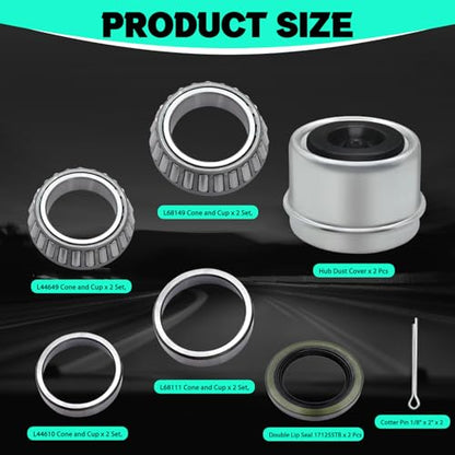 2 Set Fits for 1-3/8'' to 1-1/16'' Axles Trailer Wheel Hub Bearings Kit, L68149/L68111 and L44649/L44610, 171255TB Seal OD 1.719''Axles Trailer Wheel Hub Bearings Kit with Dust Cover and Cotter Pin - color: 2 Set L68149/L68111+L44649/L44610