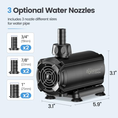 hygger Submersible Pump 530GPH, 20W Water Fountain Pump With Controller - size: 530GPH 20W