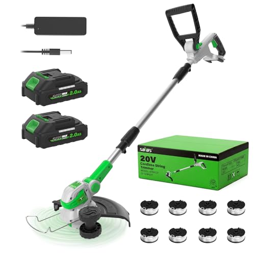 SOYUS 12" 20V 2-in-1 String Trimmer Edger, 2×2.0Ah Battery & Charger - color: Light green