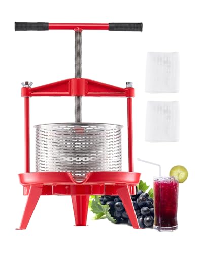 VEVOR 2.38 Gal/9L Fruit Wine Press, Stainless Steel Basket with Cross-beam and Triangular Structure, Manual Juice Maker, Cider Apple Grape Tincture Making Press with T-Handle for Kitchen Home - size: 2.38 Gal