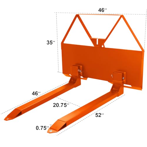 46" Pallet Fork Quick Attach Mount Skid Steer Attachments with Hitch Ball 2600 lbs Capacity Compatible with Loaders Tractors, Orange