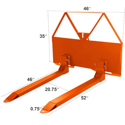 46" Pallet Fork Quick Attach Mount Skid Steer Attachments with Hitch Ball 2600 lbs Capacity Compatible with Loaders Tractors, Orange