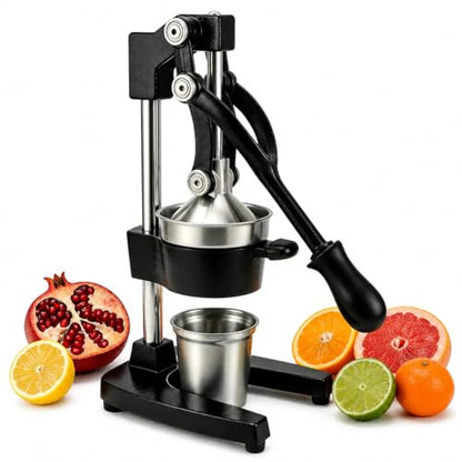 Jusfoouo Cast Iron Citrus Juicer with Stainless Steel Cup, Black - color: Black
