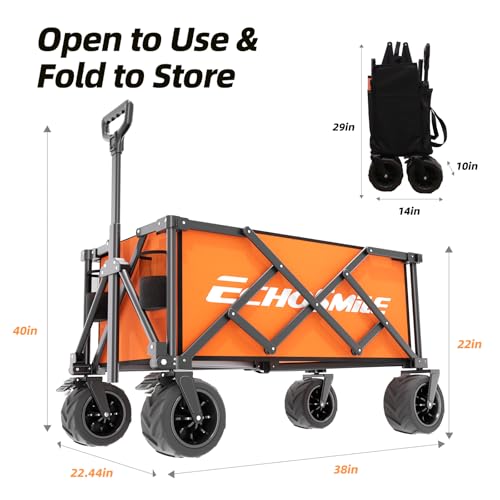 EchoSmile Wagons Carts Foldable Heavy Duty with 400Lbs Wt, 200L Cap, Orange - color: Orange-aw
