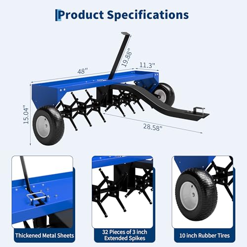 Tow Behind Lawn Aerator, 48" Plug Aerator, 100 Lb Weight Tray