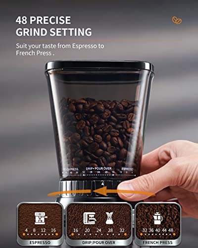 SHARDOR Conical Burr Coffee Bean Grinder, Anti-Static, 48 Settings, Silver - color: Silver