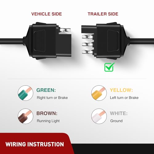Nilight 4 Way Trailer Connector Wire 5 Feet - color: Male End Jacket Wiring Harness 5FT