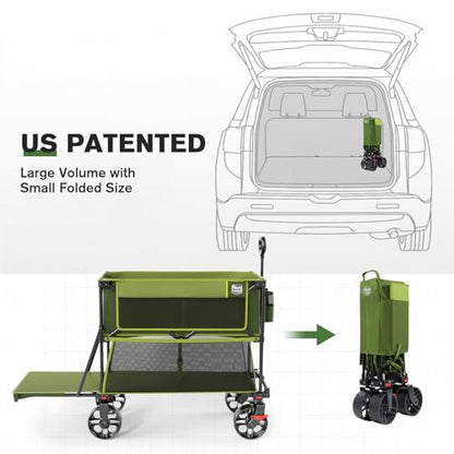 TIMBER RIDGE 400L Folding Double Decker Wagon with Brakes, 54" Extra Long - color: Green, size: Double Decker