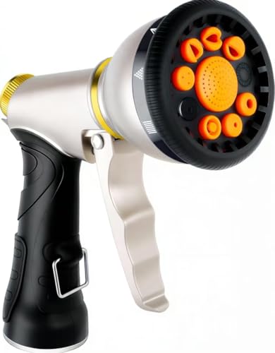 Garden Hose Nozzles,9 Spray Patterns Heavy Duty Metal Hose Sprayer Nozzle | Hose Nozzle Spray High Pressure Slip Resistant Water Sprayer for Plants & Lawns Watering,Car Washing and Pet Showering Gray - color: Orange