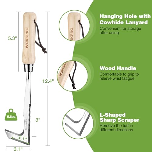 WORKPRO Crack Weeder, 12" Stainless Steel Crevice Weeding Tool with Ash Wooden Handle