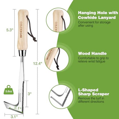 WORKPRO Crack Weeder, 12" Stainless Steel Crevice Weeding Tool with Ash Wooden Handle