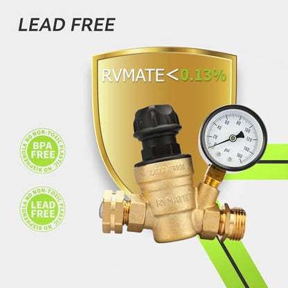 RVMATE RV Water Pressure Regulator with Adjustable Knob, Lead-Free Brass - size: Adjustable Knob 2.0